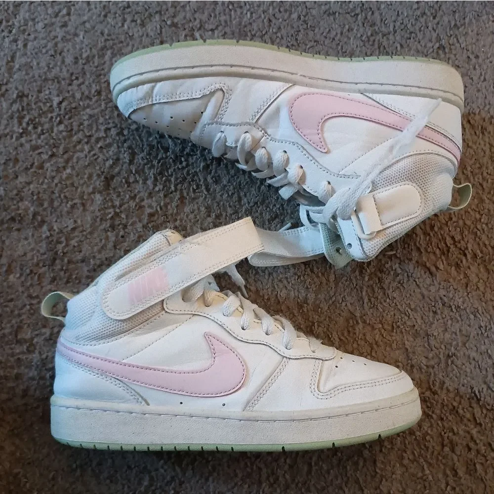 Nike Court Borough Mid 2 (GS) Girls White/Pink CD7782 111 Size 5Y PRE-OWNED
